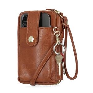 Mundi Brown Leather Phone Crossbody wallet Bag